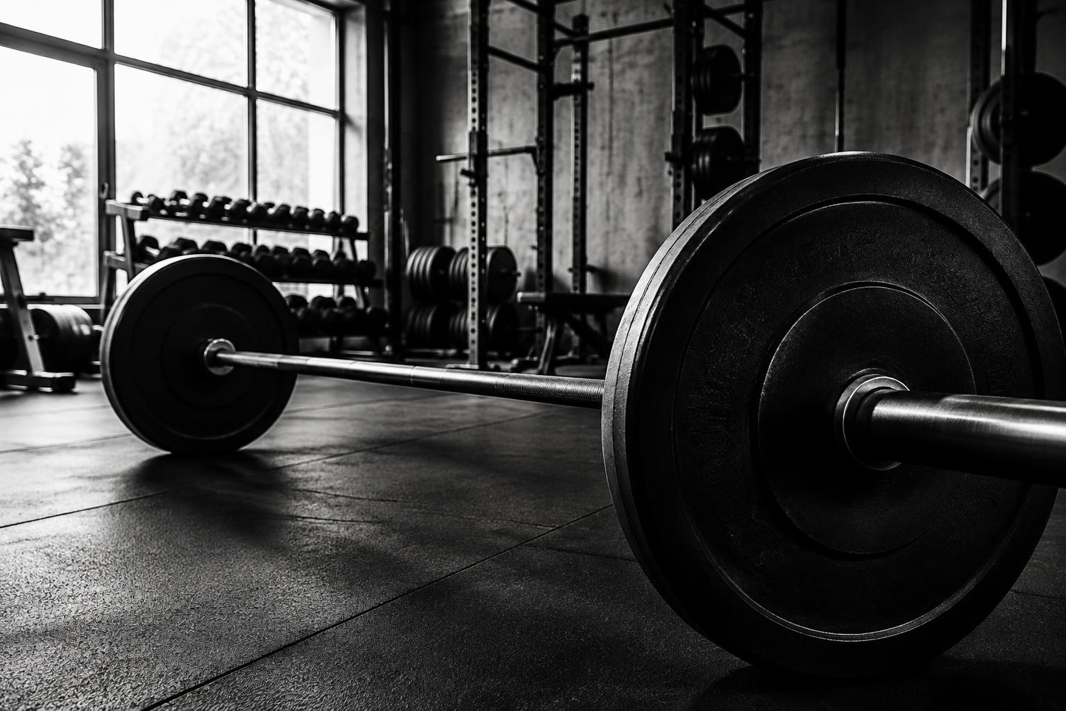Black barbell in an industrial gym